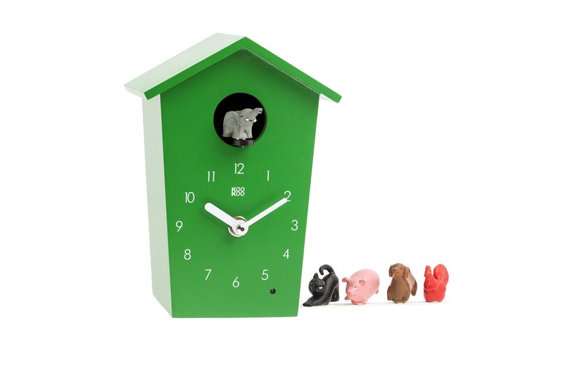 KOOKOO AnimalHouse Green, Small Cuckoo Clock with 5 Farm Animals Sounds (Natural Field Recordings) - Image 1
